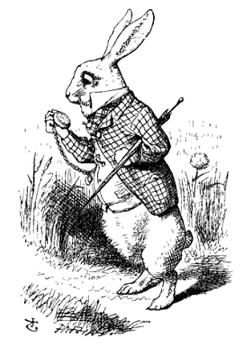 Tenniel illustration of the White Rabbit from Alice in Wonderland used on the T&C page of Gill Jackman, a counsellor working in the Chew Valley, North Somerset